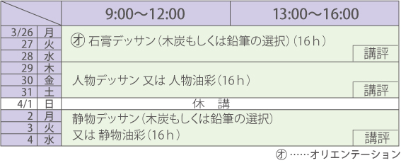 2012春期講習油画スケジュール